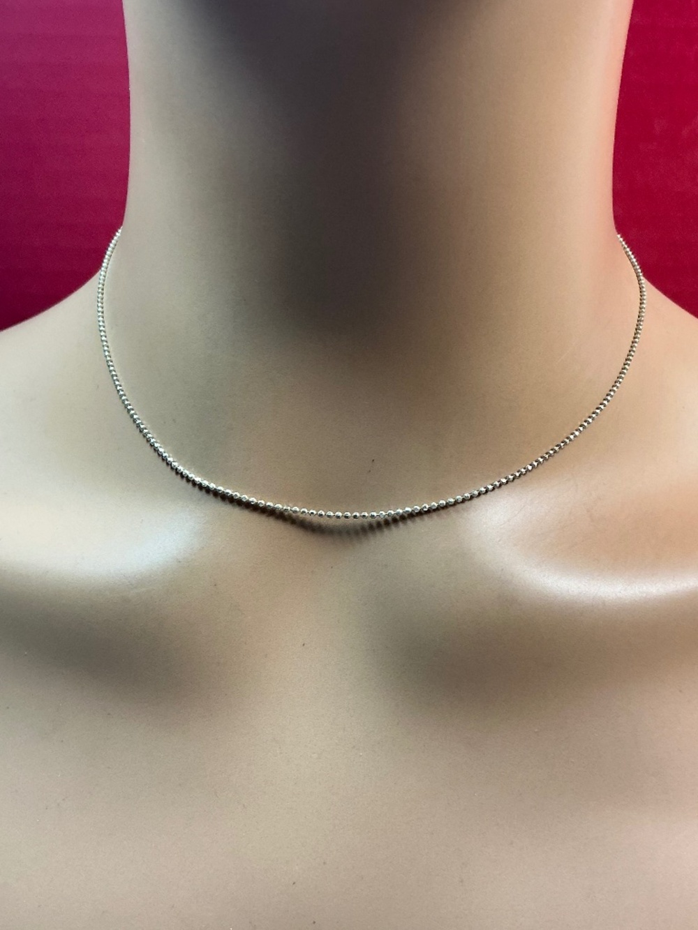 Sterling Silver Italian Beaded Necklace / Chain. 16 inches long